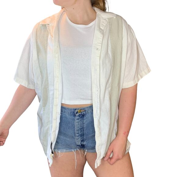 Marc Edwards White Cream Linen Button Down Short Sleeve Shirt XXL - Picture 2 of 6